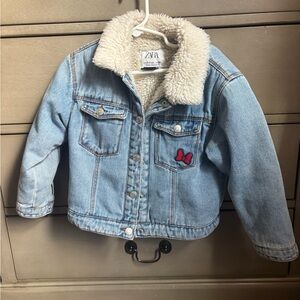 Zara Kids Light Blue Denim Jacket with Sherpa Collar